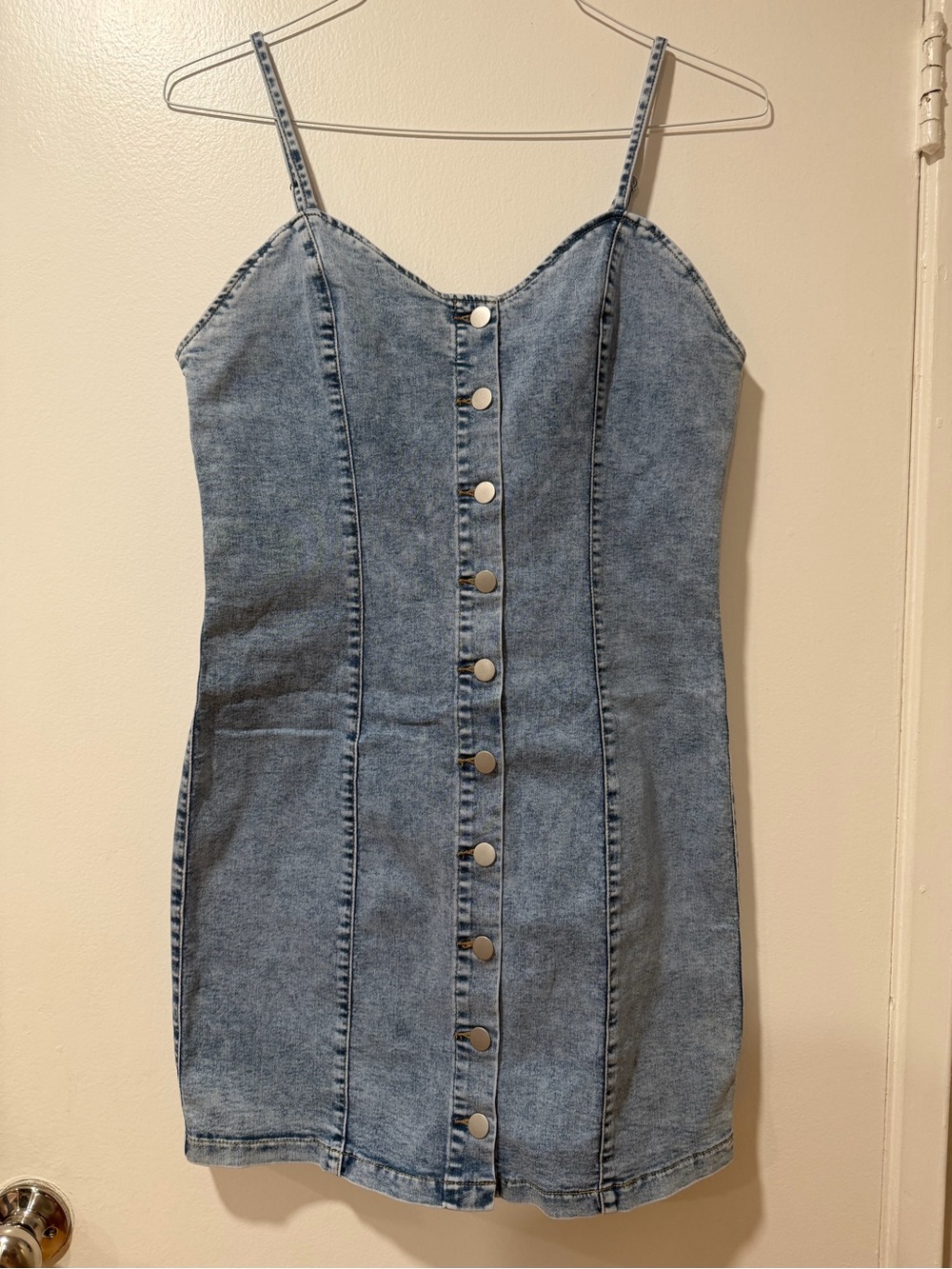 SHEIN Light Blue Button-Front Denim Mini Dress